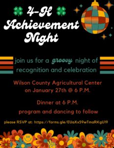 join us for a groovy night of recognition and celebration Wilson County Agricultural Center on January 27th at 6pm