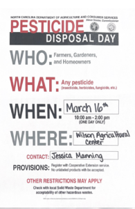 Cover photo for Wilson Pesticide Disposal Day--MARCH 16th